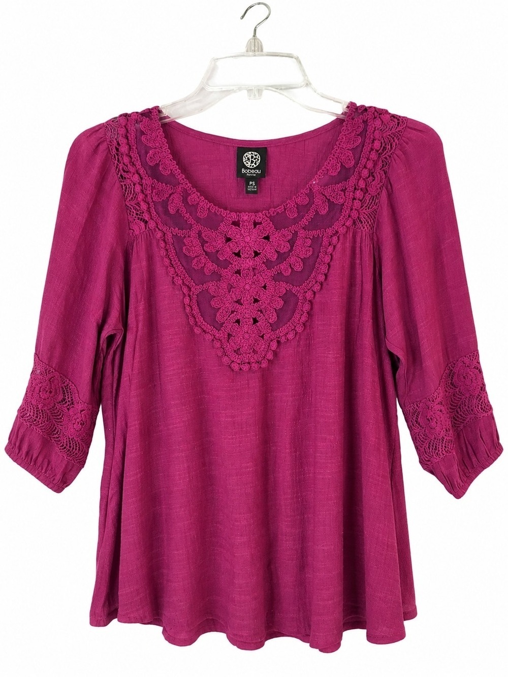Bobeau Petite Magenta Crochet Lace Boho Blouse Petite Small